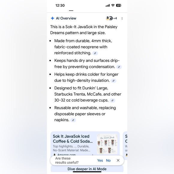 Java Sok Paisley Dreams Large Cold Cup Sleeve 30-32oz - Picture 9 of 9